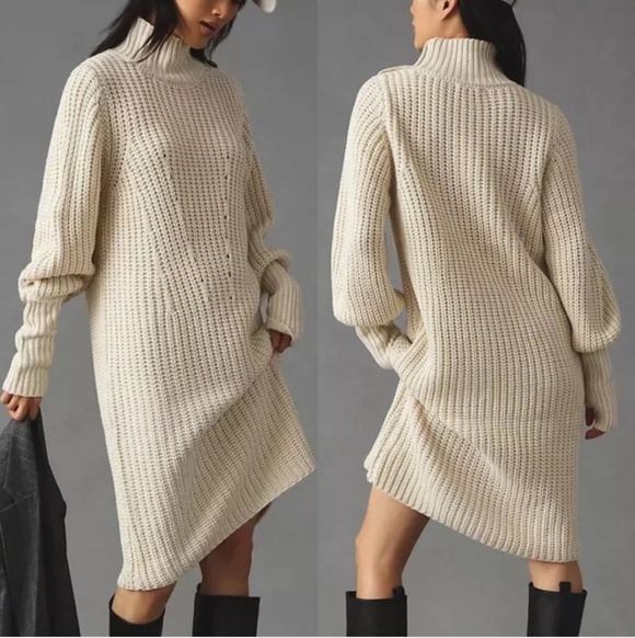 Anthropologie Moon River Cream Knit Sweater Dress with Button Detail Size Small - Picture 8 of 9